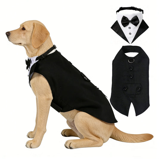 Formeller Hunde-Smoking mit Bandana – Eleganter Fliegen-Anzug für Hochzeit & Party