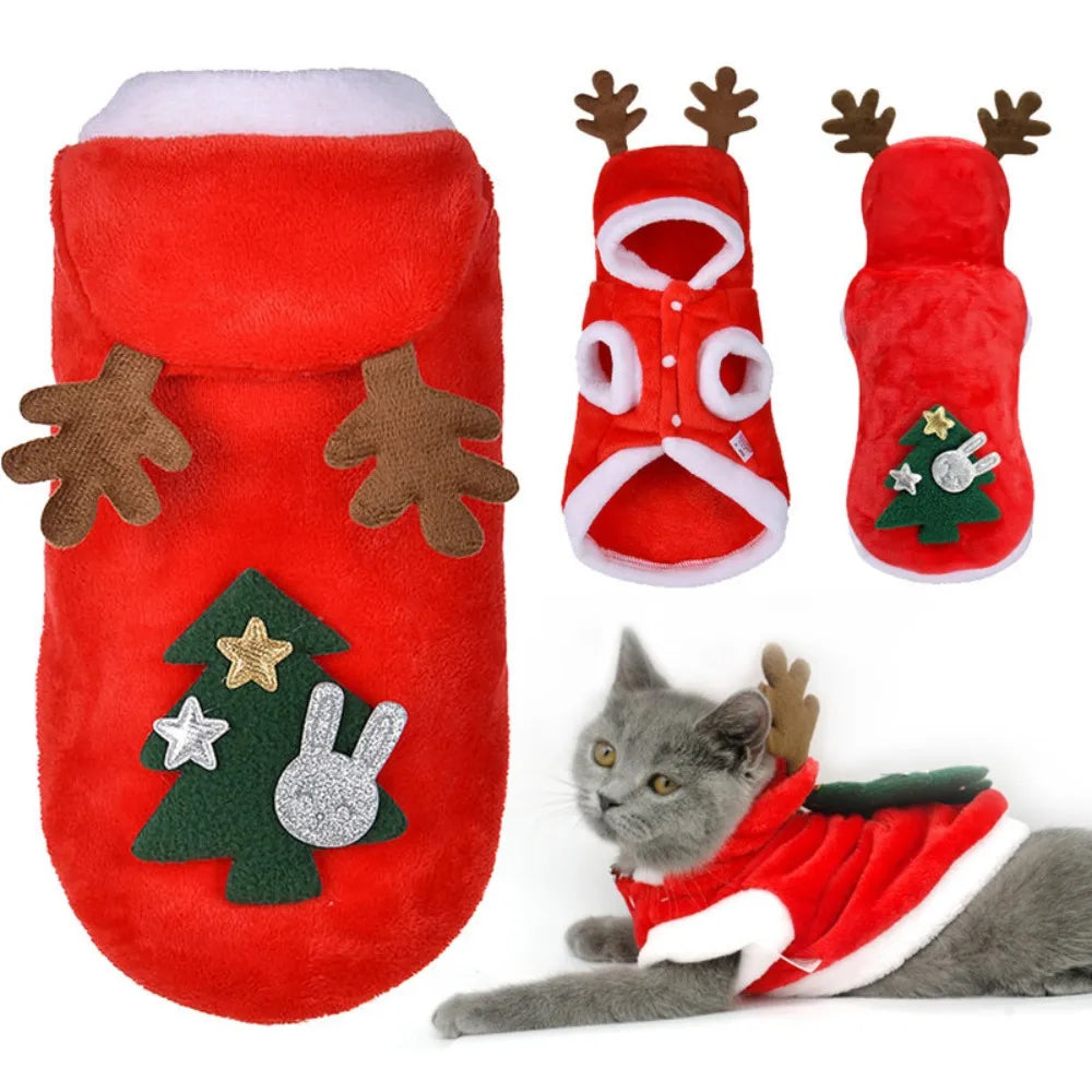 Festliches Flanell-Outfit für Hunde & Katzen – Warme Rentier- & Weihnachtsbaum-Kleidung für Herbst und Winter