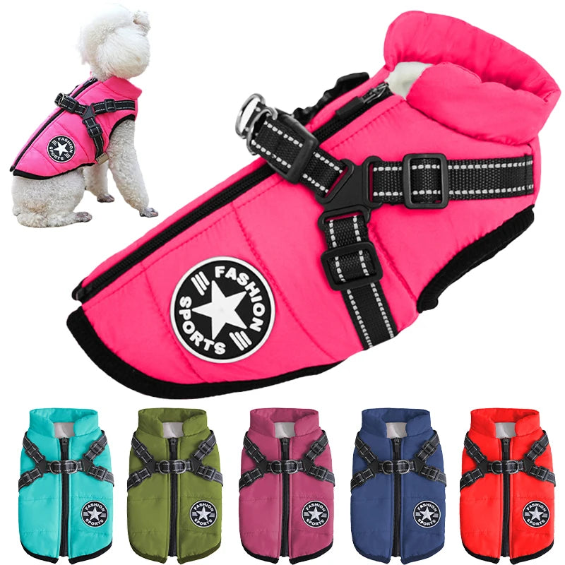 Wasserdichte Warme Hundejacke mit Geschirr – Winterweste für Kleine & Große Hunde