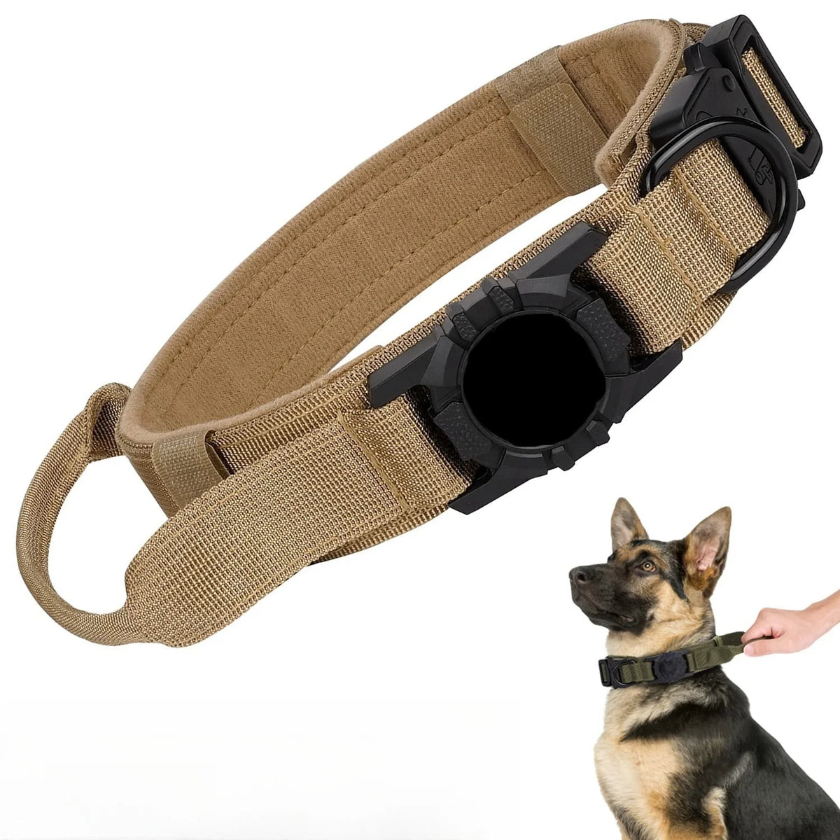 Taktisches Hundehalsband mit AirTag-Halterung – Verstellbares Halsband mit Haltegriff & Metallschnalle für Mittelgroße und Große Hunde