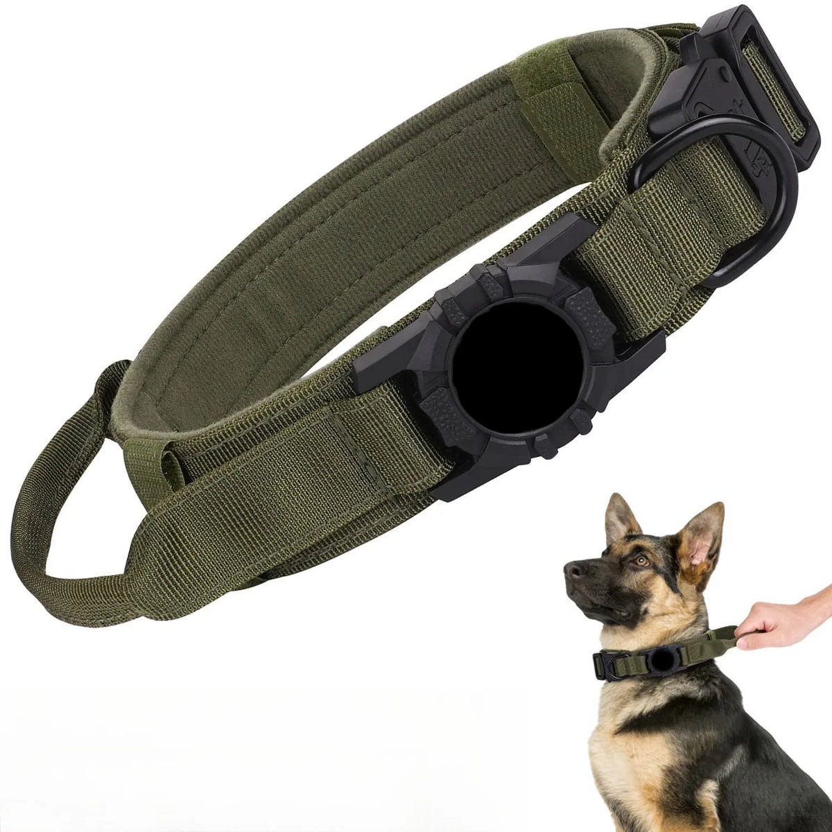 Taktisches Hundehalsband mit AirTag-Halterung – Verstellbares Halsband mit Haltegriff & Metallschnalle für Mittelgroße und Große Hunde