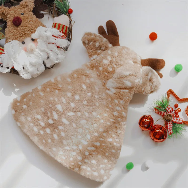 Weihnachts-Elch-Umhang für Haustiere – Warmes Winter-Cape mit Mütze für Hunde & Katzen