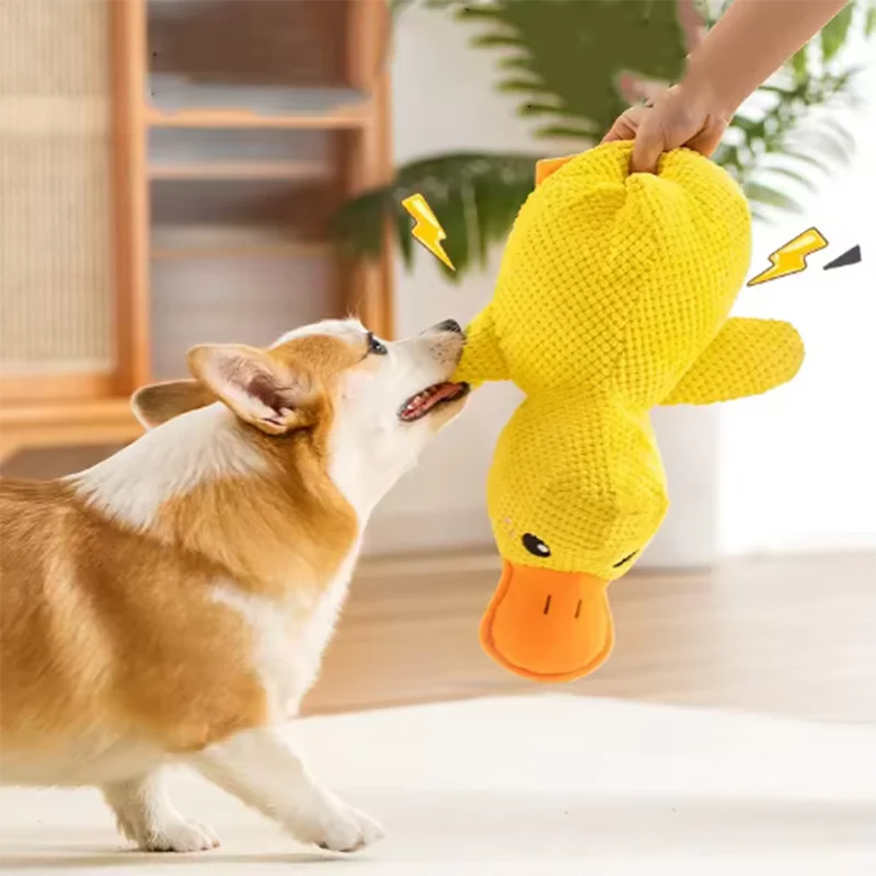 Gelbes Enten-Plüschspielzeug zum Kuscheln für Hunde – Weicher Interaktiver Schlafbegleiter & Kuschelpuppe für Welpen und Hunde