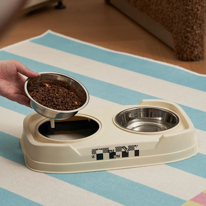 Höhenverstellbare Erhöhte Doppelnapf-Futterstation im Vintage-Stil – Klappbar mit 3 Höhenstufen für Katzen & Hunde