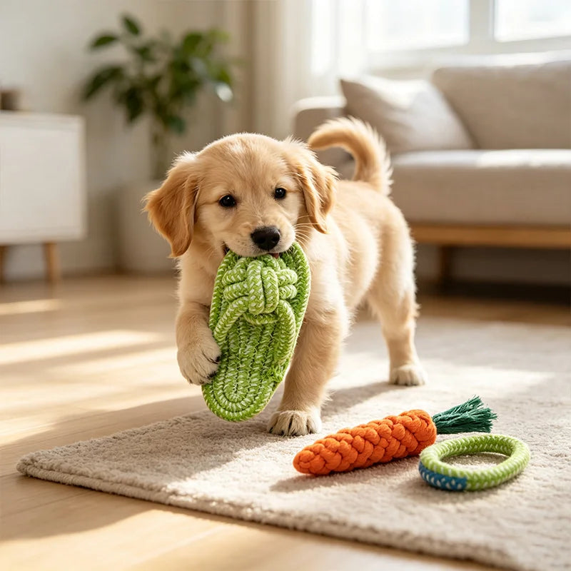 Geknotetes Hausschuh-Kauspielzeug-Set für Hunde – Zahnungsresistente Spielzeuge für Kleine Mittlere Große Hunde, Welpen, Teddy, Golden Retriever & Bichon Frisé