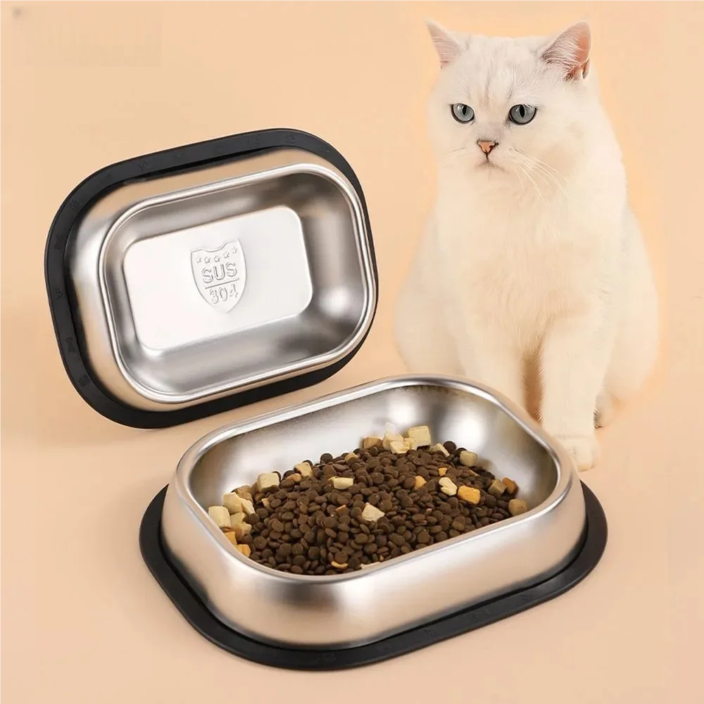Quadratischer Futternapf aus 304-Edelstahl – Rutschfester Futter- und Wassernapf für Hunde, Katzen, Welpen & Kätzchen