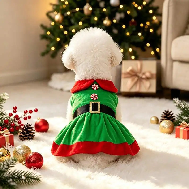 Weihnachtskleid für Hunde mit Knöpfen – Festliches Haustier-Kostüm für Weihnachten