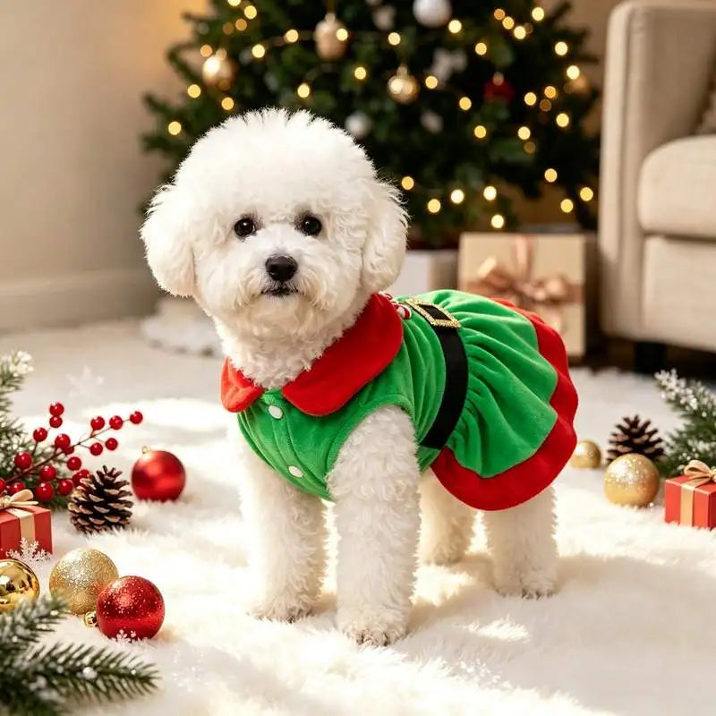 Weihnachtskleid für Hunde mit Knöpfen – Festliches Haustier-Kostüm für Weihnachten