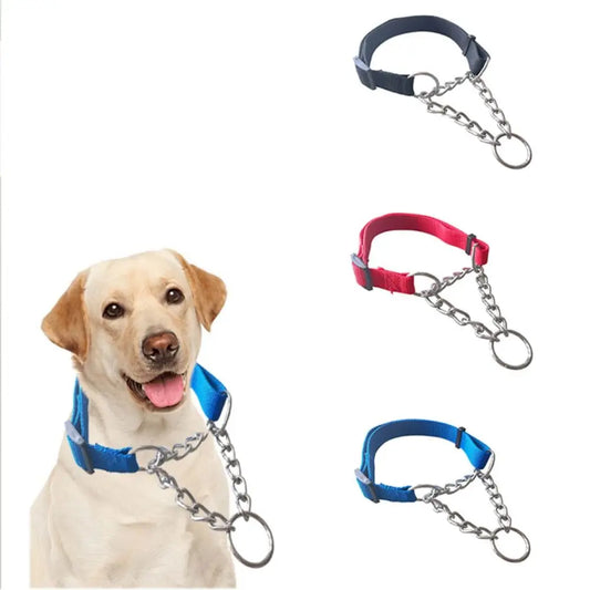 Verstellbares Nylon-Zughalsband für Hunde – Trainingshalsband mit Geschweißter Gliederkette für Große Hunde