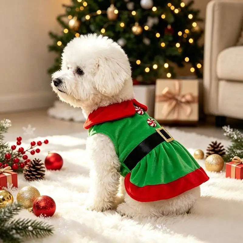 Weihnachtskleid für Hunde mit Knöpfen – Festliches Haustier-Kostüm für Weihnachten