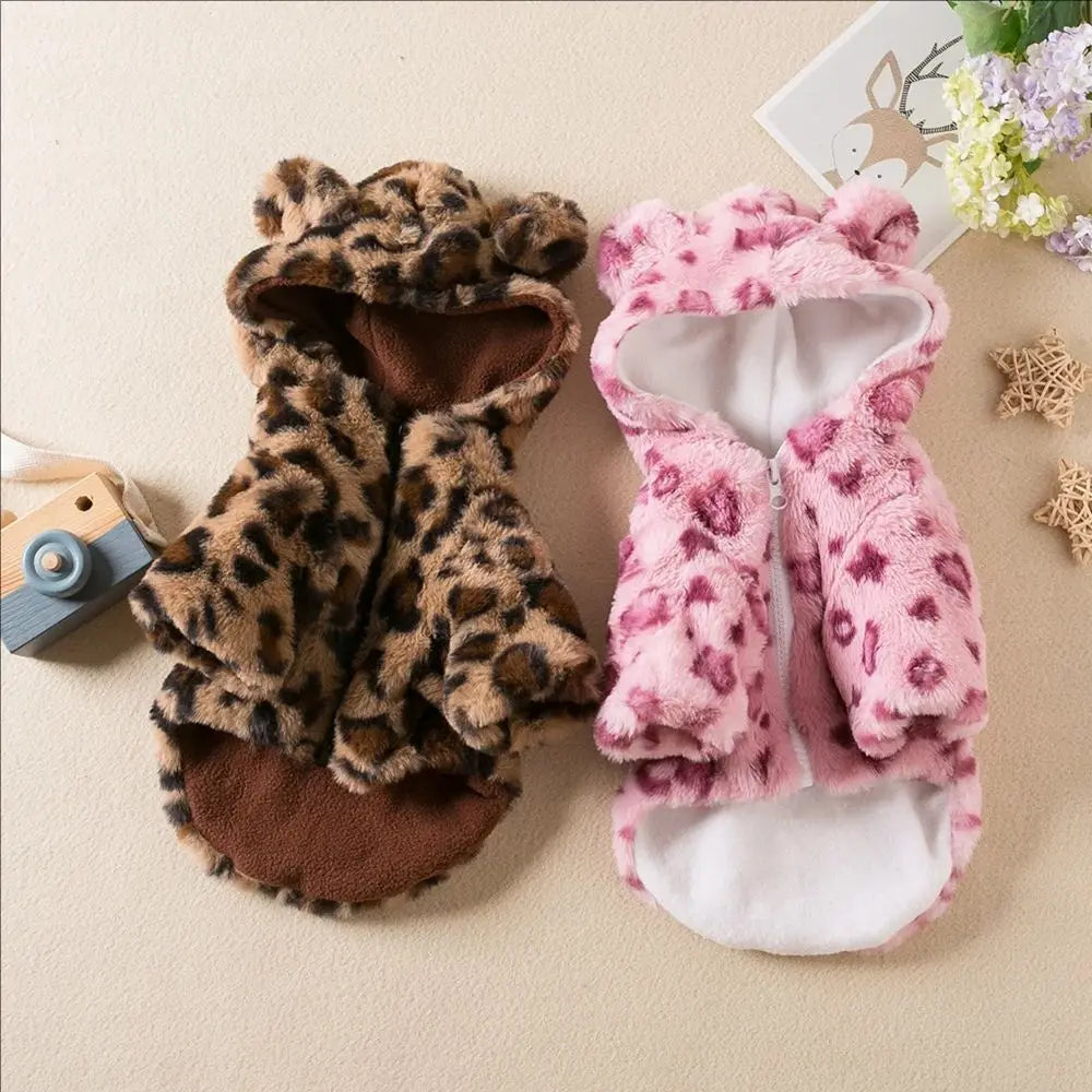 Leoparden-Fleece-Hoodie für Hunde – Warmer Wintermantel für Französische Bulldoggen & Kleine Hunde