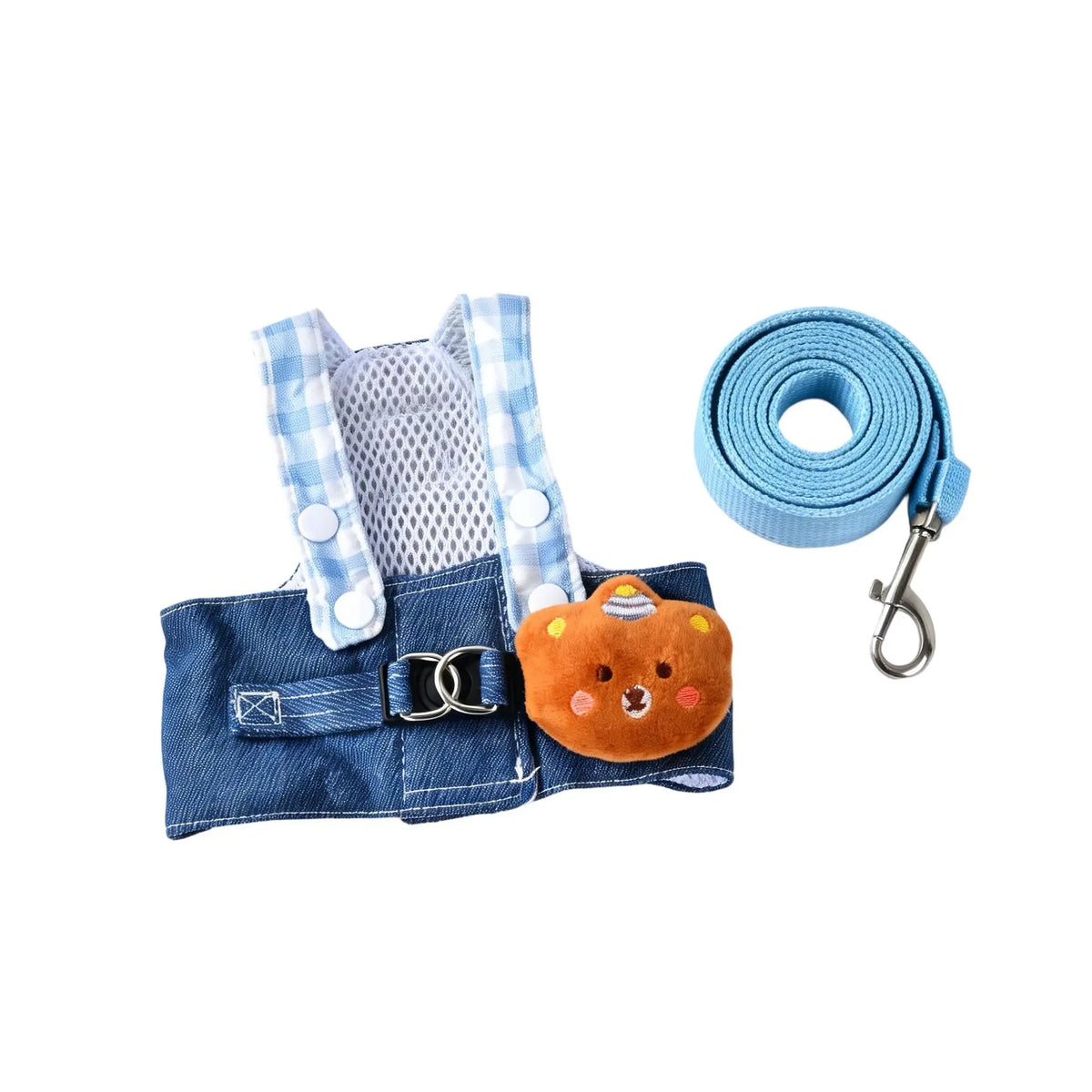 Denim-Hundegeschirr & Leinen-Set mit Sonnenhut – Süße Haustierweste für Kleine Hunde & Katzen