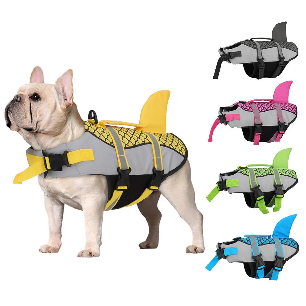 Hai-Schwimmweste für Hunde – Schuppen-Design mit Geschirr für Sommer & Wasserabenteuer