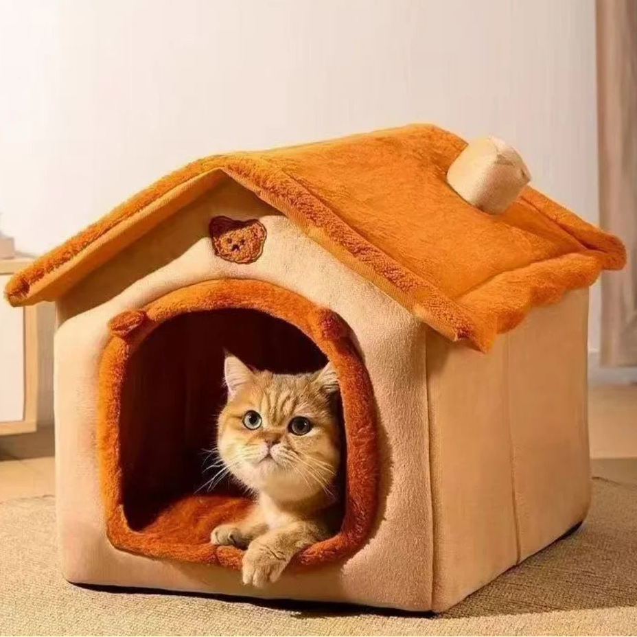Ganzjähriges Hundehaus Haustierbett mit Abnehmbarem Waschbarem Kissen – Gemütliches Warmes Winternest für Kleine Hunde, Teddy-Hunde & Katzen
