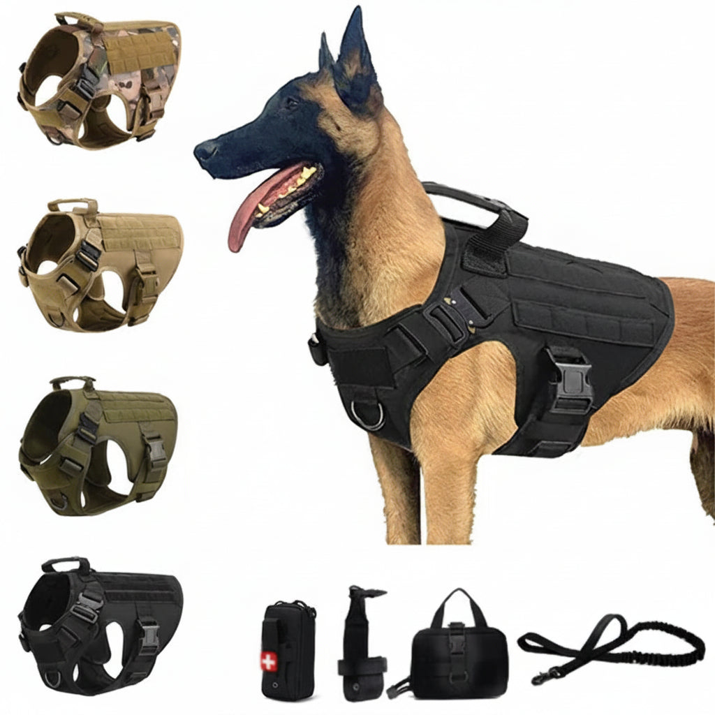 Taktisches Hundegeschirr mit Leine – Militärisch Inspiriertes Westengeschirr für Übungen, Spaziergänge und Verschiedene Hunderassen
