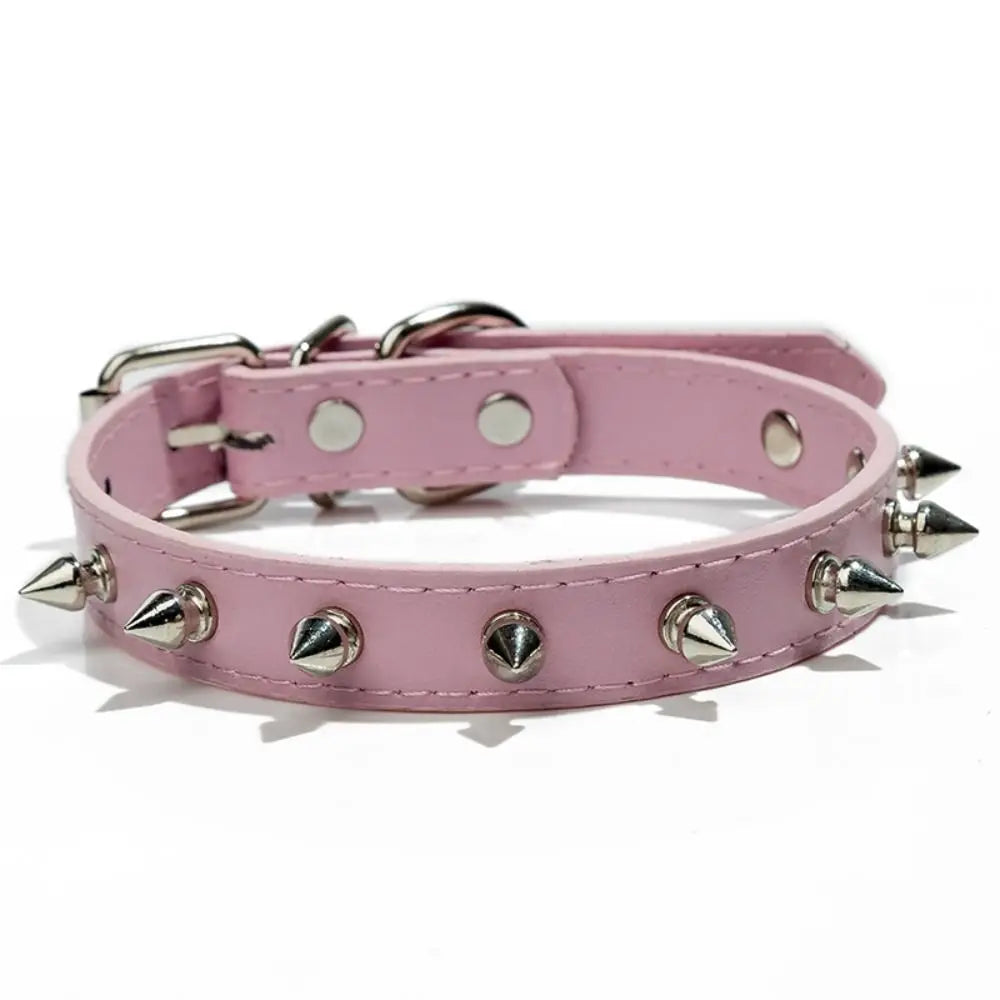 Farbenfrohes Lederhalsband mit Nieten – Verstellbares Haustierhalsband mit Zierspitzen für Hunde & Katzen