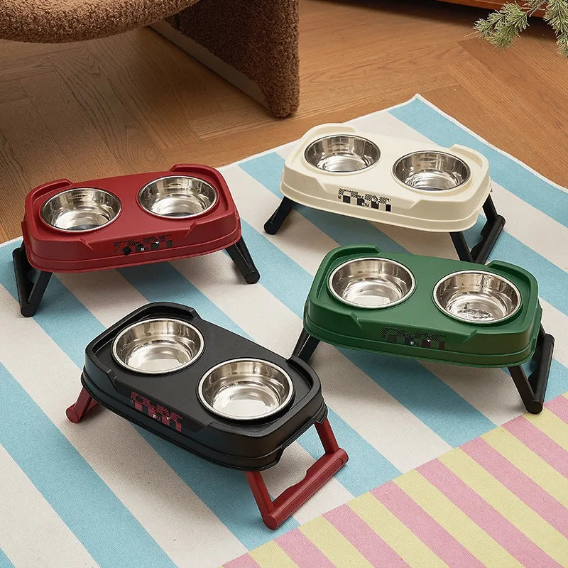 Höhenverstellbare Erhöhte Doppelnapf-Futterstation im Vintage-Stil – Klappbar mit 3 Höhenstufen für Katzen & Hunde