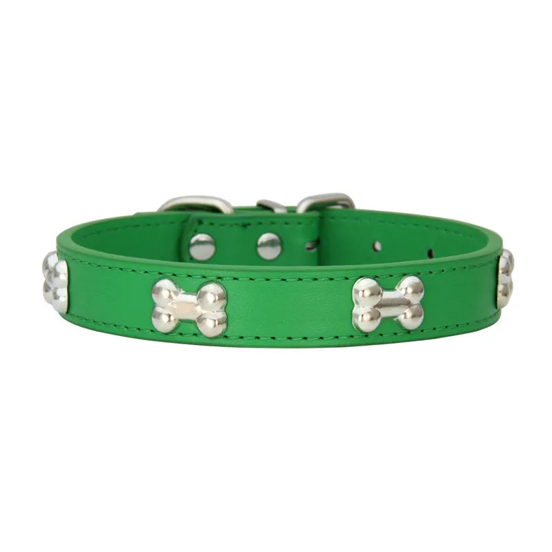 Lederhalsband mit Knochenmotiv – Robustes Verstellbares Haustierhalsband für Kleine & Große Hunde, Welpen, Chihuahuas, Möpse und Katzen