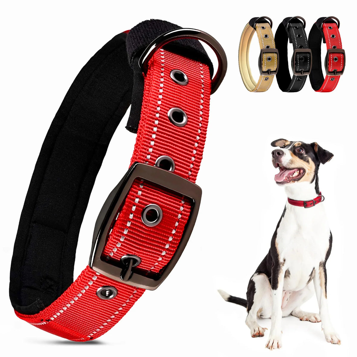 Reflektierendes Gestreiftes Nylon-Haustierhalsband – Ausbruchsicheres Weich Gepolstertes Halsband mit Schnellverschluss für Katzen sowie Kleine, Mittelgroße & Große Hunde