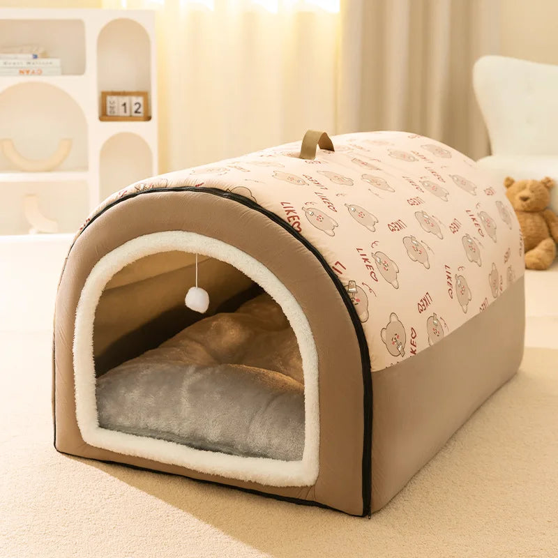 Großes Warmes Winter Hundehaus-Bett mit Abnehmbarem Waschbarem Design – Gemütliches Haustier Schlafnest für Große Hunde & Katzen