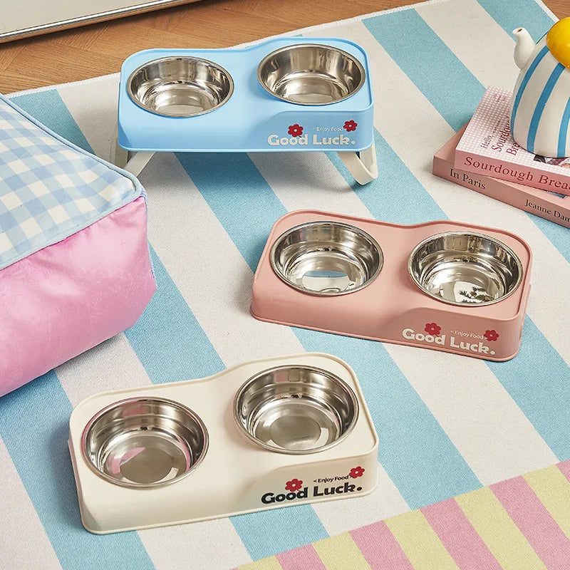 Erhöhter Doppelnapf aus Edelstahl – Rutschfeste Klappbare Futterstation für Kleine & Mittelgroße Hunde und Katzen