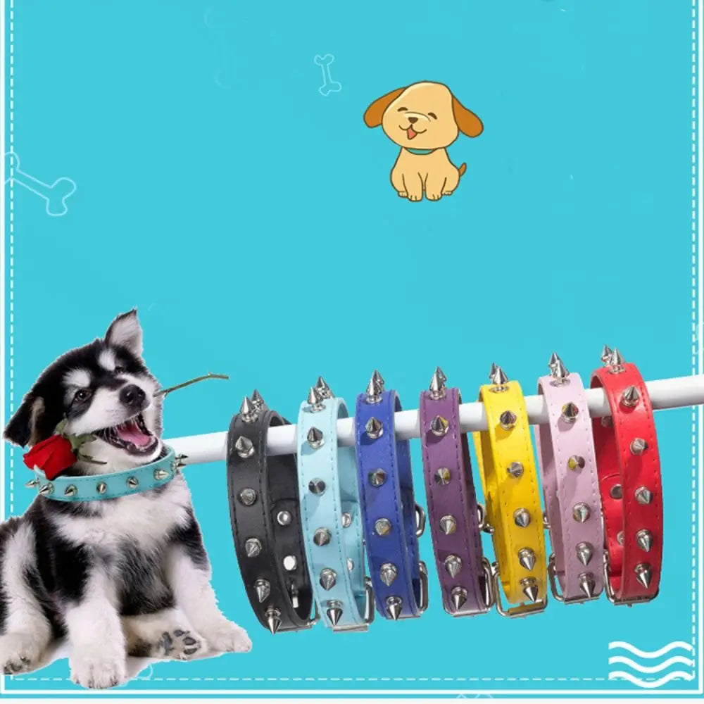 Farbenfrohes Lederhalsband mit Nieten – Verstellbares Haustierhalsband mit Zierspitzen für Hunde & Katzen